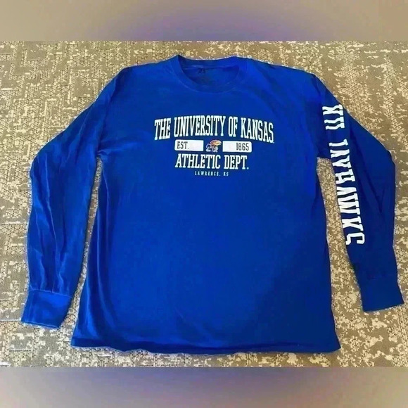 Kansas Jayhawks Russell Long Sleeve Shirt Size Large color Blue - Picture 1 of 5